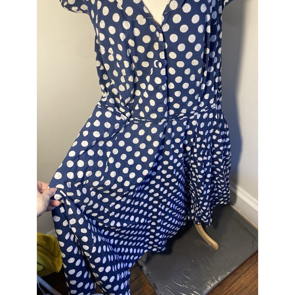 3X eShakti Blue Polkadot Fit & Flare Dress Size 3XL Pockets! summer Sundress